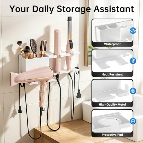 YSD Hair Dryer Holder Wall Mounted Metal 4 in 1 Hair Tools Organizer - Image 4
