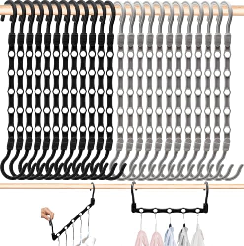 24 Pack Closet Organizers and Storage, Stronger Space Saving Hangers | Clothes Hanger, 5 Holes, Closet Storage, College Dorm Room Essentials for Girls Guys, Magic Home Organization by HAOWWLAISpaceSavingHangers