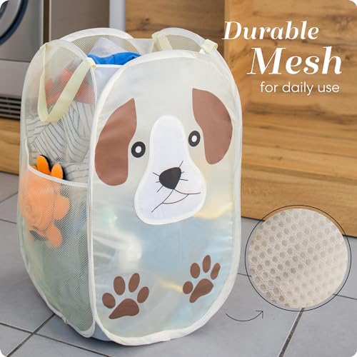 Pop Up Laundry Hamper, Cute Puppy 71L Collapsible Mesh Basket with Handles - Image 5