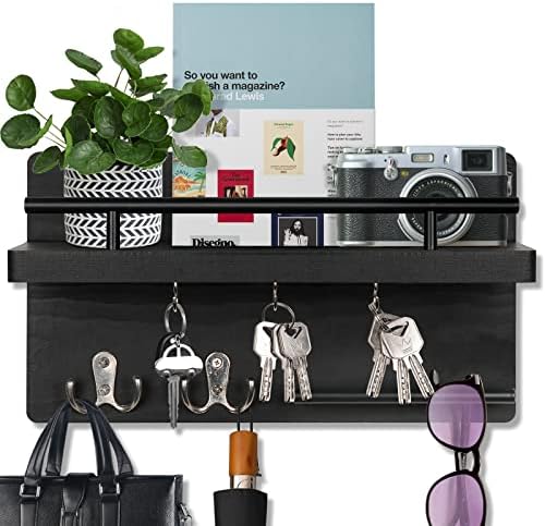 OurWarm Key Holder for Wall Decorative with 5 Key Hooks, Wall Mounted Key Hangers for Wall with Mail Key Rack, Wooden Mail Organizer with Shelf - Image 2