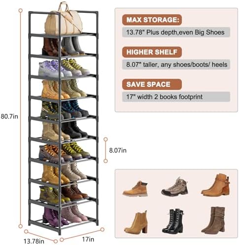 OYREL Shoe Rack, Upgrade Plus Narrow 10 Tier Shoes Organizer for Closets - Image 3