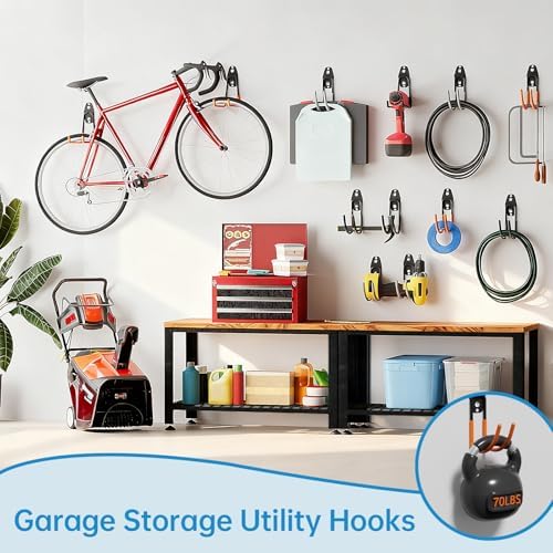 GeeWatom Garage Storage Utility Hooks，Garage Garden Tool Organizer，Steel Wall Mount Hooks, Large Garden U Hooks （2 Pack） (Type-2-Orange) - Image 5
