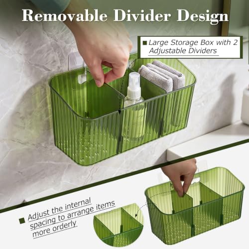 14 Pack Cabinet Door Organizer Adhesive Wall Mount Storage Bins Makeup Containers Stackable Organizer Basket for Kitchen Cabinets, Bathroom, Pantry, Office, Refrigerator (Frosted Green) - Image 3
