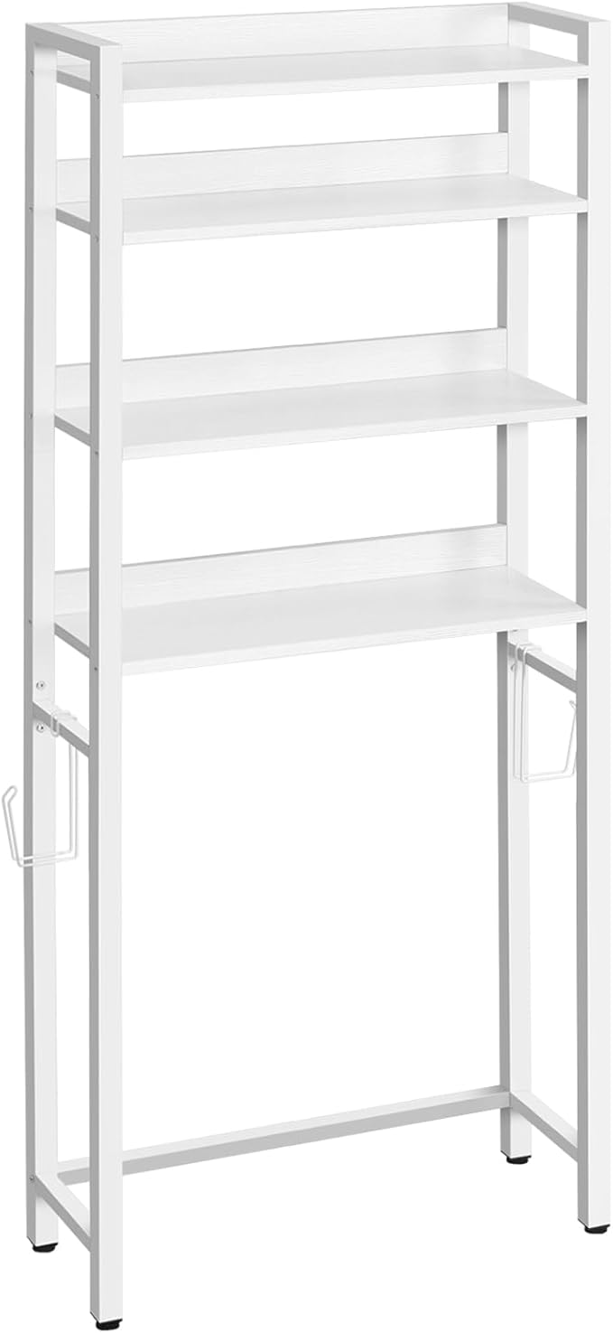 MAHANCRIS Over The Toilet Storage Rack, 4 Tier Bathroom Organizer Over Toilet, Freestanding Space Saver Toilet Stand with 2 Hooks, Bathroom Storage Shelf, Easy to Assemble, White TSBW0401 - Image 9