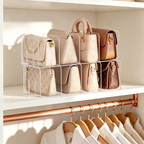 HBlife Acrylic Purse Organizer for Closet 2 Pack, 4 Sections Widened Clear Handbag Storage Shelf Bag Organizer Clutch Dividers for Shelf Closet Organizers and Storage - Image 6
