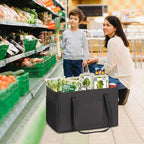 LHZK 2 Pack Utility Tote Bag with Metal Wire Frame and the Sides Rinforced, Large Tote Bag with Handle, Reusable Grocery Bags Foldable, Beach Bag, Car Tote (Black, 18.5''x11.8''x11.5'') - Image 2