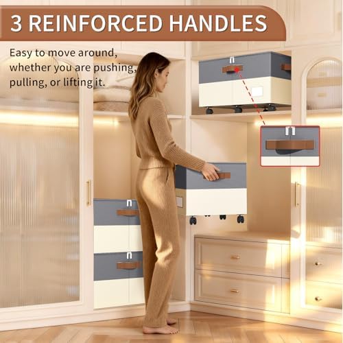 Foyego Shoe Organizer for Closet, with Wheels, Beige and Grey - Image 6