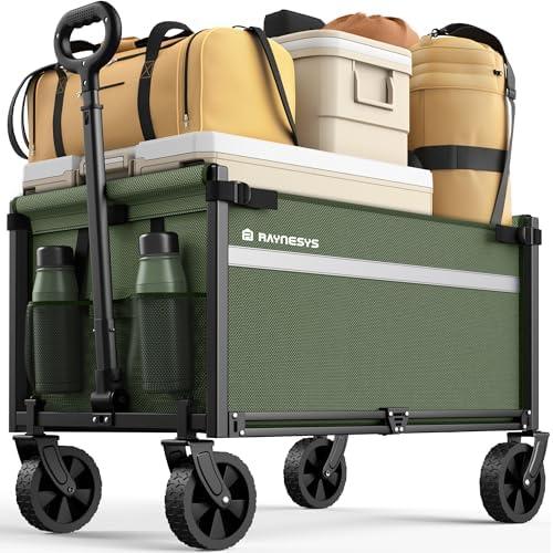 Collapsible Wagon Cart with Wheels, 220LBS for Grocery Shopping Camping by Raynesys
