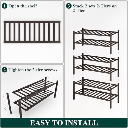 Smiry Bamboo Shoe Rack, 14 Vertical Slats, 6 Tier - 26.8" Wide, Brown - Image 5
