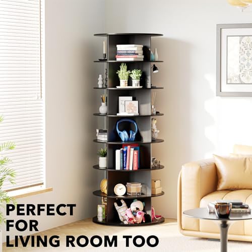 SpaceAid 7 Tier Rotating Shoe Rack Tower, Spinning Shoe Display Lazy Susan, Revolving 360 Shoe Rack Storage Round Carousel, Vertical Handbag Rotate Shoes Closet Organization (7-Tier Black) - Image 6