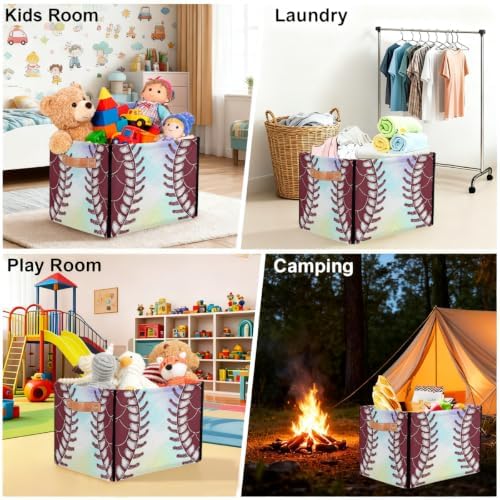 Baseball Storage Basket Toy Storage Bins Collapsible Cube Organizer - Image 5