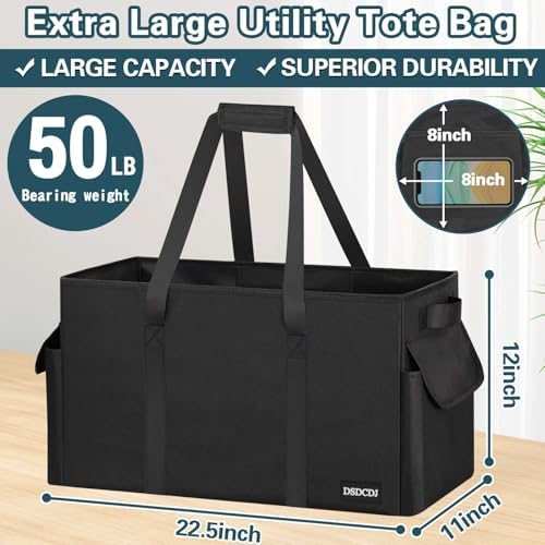Sturdy Extra Large Utility Tote Bag with Hard Bottom & Sides, Heavy Duty Grocery Tote Bag, Thirty One Utility Tote with Handles for Shopping, Beach, Picnics, Camping, Car (22.5"x11"x12") - Image 4