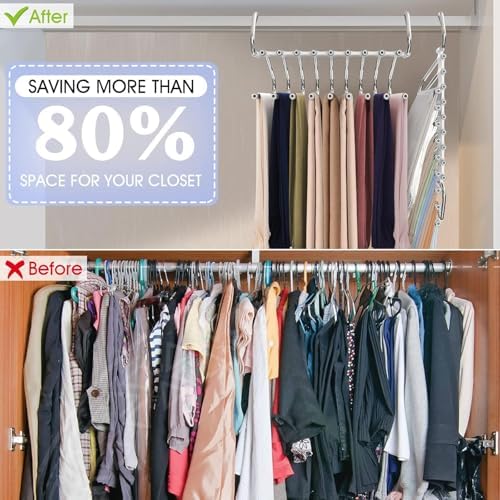 Upgrade 9 Layers Pants Hangers Space Saving, 4 Pack Multifunctional Pants Rack Non Slip Stainless Steel Clothes Space Saver Hangers Closet Organizers Storage for Pants Jeans Legging Skirt, Silky White | Metal Space Saving Hangers Multi-Layer Multifunct... - Image 3