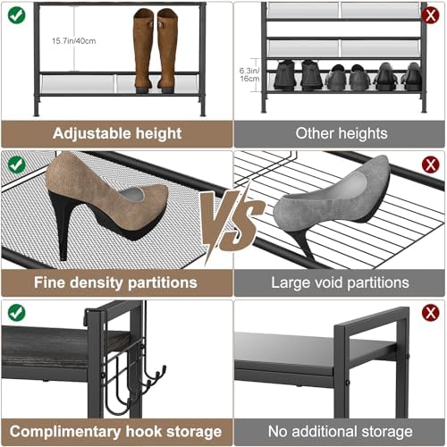 Shoe Rack for Entryway, 5 Tier Height-Adjustable Metal Black Shoe Rack - Image 6