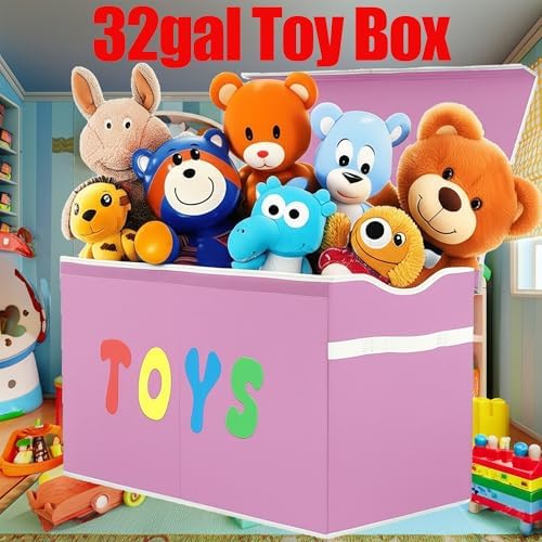 YOLOXO Toy Box Chest, Collapsible Sturdy Storage Bins with Lids, Extra Large Kids Toy Storage Organizer Boxes Bins Baskets for Kids, Boys, Girls, Nursery Room, Playroom, Closet (Classical Pink) - Image 3