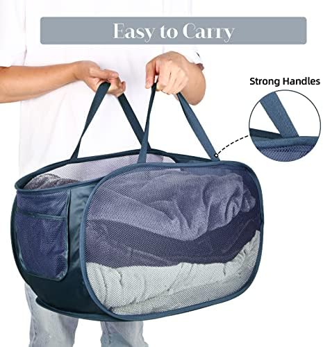 6 Pcs Durable Collapsible Laundry Baskets, Foldable Laundry Basket Large Opening, Pop Up Laundry Hamper with Pocket, Clothes Hamper with Handles for Laundry, Bathroom, Kids Room, Dorm or Trave - Image 5