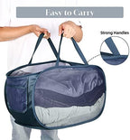Durable Collapsible Laundry Baskets, Mesh Pop Up Laundry Hamper with Side Pocket, Foldable Clothes Hamper with Reinforced Carry Handles for Laundry, Bathroom, Kids Room, Dorm, Travel 2 Pack Navy Blue - Image 5