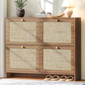 Nicetree Shoe Cabinet Storage for Entryway, 4-Flip Drawer Narrow Shoe Rack with Adjustable Shelves, Boho Modern Square Rattan Shoe Organizer, Slim Wood Storage Cabinets for Small Spaces Fits Size 13.5 by Nicetree