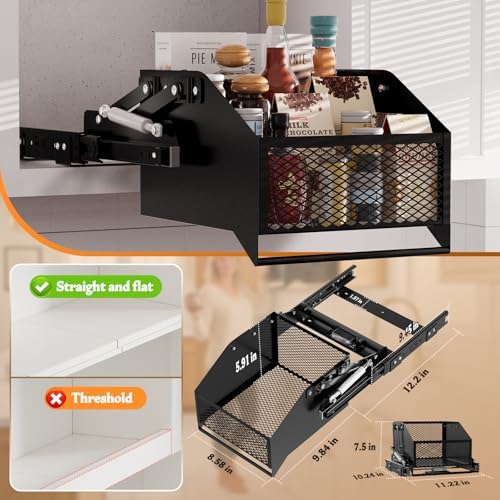 HOUSE AGAIN Pull-Down Cabinet Organizer for High/Deep Cabinets, Drop Down Spice Rack, 12.6" Out & 1.8" Down, 1 Tier, Dual Install (Screw/3M Tape), Fits Frameless, for Spices, Snacks and Small Bottles - Image 4