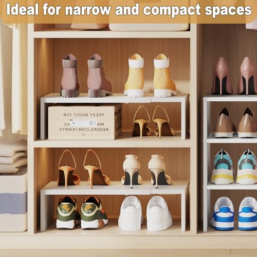 X-cosrack 3-Tier Shoe Rack for Closet, Shoe Organizer for Front Door Entrance Expandable Shoe Shelf, Stackable Iron Shoe Storage Shelves for Closets, Entryway, Hallway, Garage,White - Image 2
