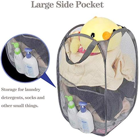 Larpur Popup Mesh Laundry Basket, Collapsible Laundry Hamper Portable Clothes Washing Laundry Hamper with Reinforced Carry Handles for Home, Dormitories, Travel, Apartments (Grey) - Image 5