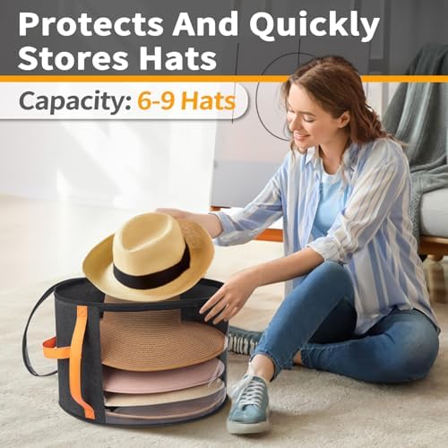 kushon Oversized Clear Hat Storage Box for Women, Cowboy Hat Organizer for Closet, Wide Brims Hat Case with Carrying Handles, Hat Bag (Black) - Image 3