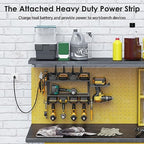 CCCEI Modular Power Tool Organizer Wall Mount Charging Station, Black 6 Drills Holder with 8 Plug Power Strip, Garage Drill Battery Heavy Duty Metal Shelf, Utility Rack with Hooks, Side Storage. - Image 3