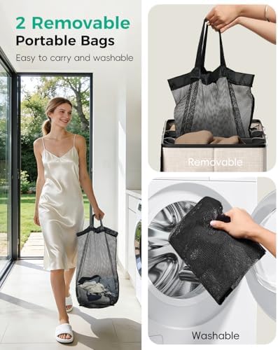 150L 2-Section Laundry Hamper with Lid – Removable Bag, Double Compartment Clothes Hamper for Bathroom, Bedroom, Dorm & Laundry Room - Image 6