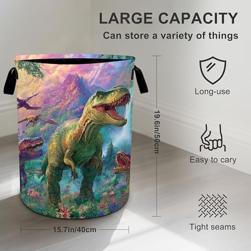 Dinosaurs Animal Laundry Basket Storage Bin Foldable Laundry Hamper Clothes Storage Bucket Organizer 19.6x15.7 Inch For Laundry Room/Bedroom/Bathroom - Image 3