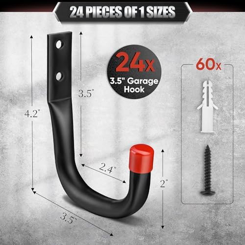 Nacial 24 Pack Heavy Duty Garage Hooks, 3.5" Wall Hooks with EVA Pads - Image 2