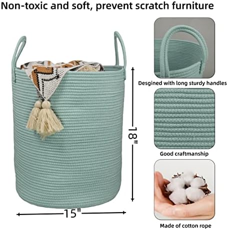 XUANGUO Cotton Rope Laundry Basket Hamper for Clothes Large Light Green - Image 2