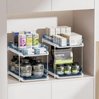 Delamu 2-Tier Multi-Purpose Bathroom Under Sink Organizers and Storage, Stackable Kitchen Pantry Organization, Pull Out Medicine Cabinet Organizer with Movable Dividers, Blue, 4 Pack - Image 6