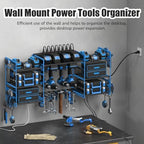 CCCEI Blue Power Tool Organizer Wall Mount, Large Tools and Battery Storage Rack Charging Station Individual Switches. Drills Holder, Garage Utility Shelves with 6FT Power Strip. Gift for Men. - Image 3