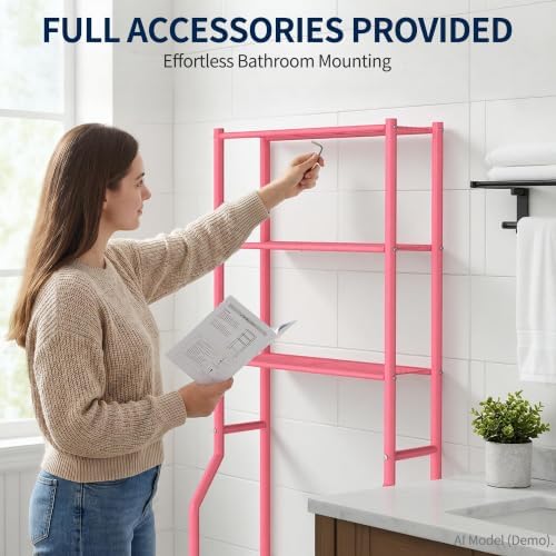 Livilord 3-Tier Over Toilet Storage Rack, Anti-Wobble, Pink - Image 3