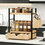 2-Tired Bathroom Counter Organizers and Storage, Bathroom Countertop Organizer with Drawer, Solid Wood Skincare Perfume Organizer for Vanity Kitchen Corner Shelf Office Countertop (Light Brown) - Image 6
