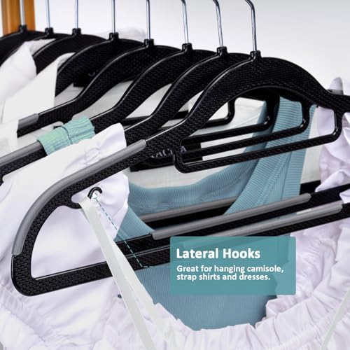 Tonswachic Heavy Duty Plastic Hangers 50 Pack, Space Saving Clothes Hangers, Non-Slip, 0.2 Inches Slim, 360° Swivel Silver Hook for Shirts, Sweaters & Pants, Black and Dark Gray - Image 3