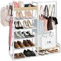 2-in-1 Shoe Rack for Closet with Purse Organizer, 5 Tier Shoes Shelf with Wooden Tray and Removable Shelves, Storage Organizer for Entryway, Garage, Hold Boots, Backpacks, White by SimpleandNeatLife