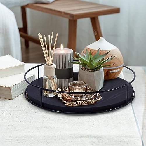 [ 2 Pack ] 9" & 10" Black Wood Lazy Susan Organizers with Steel Sides - Image 6