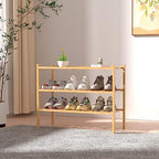 ROMGUAR CRAFT 3 Tier Bamboo Shoe Rack for Closet Free Standing Wood Shoe Shelf Storage Organizer for Entryway Small Space Stackable 27"x11"x20" (Natural) (Pack of 2) - Image 2