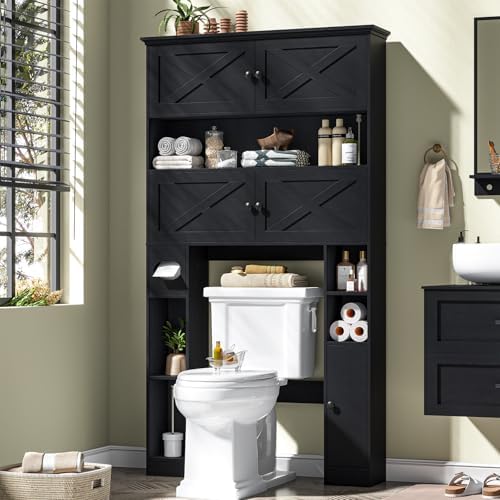 Over The Toilet Storage Cabinet, Farmhouse Storage with Doors, Rustic Black by Halitaa