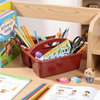 Kathfly 4 Pack Classroom Caddy Organizer with Handle, Plastic Art Craft Cleaning Caddy Bulk, Small Multipurpose Supply Organization Storage Basket for Table Desk Office Pencil Teacher (Deep Color) - Image 6