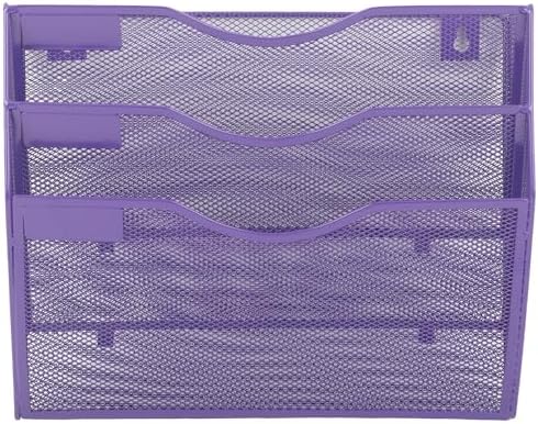 EASEPRES 3 Pocket Mesh Hanging Wall File Organizer, Wall Mounted Mail Paper Document Folder Holder, Clipboard Storage Organization Magazine Rack with Nametag Label for Office School Home, Purple - Image 5