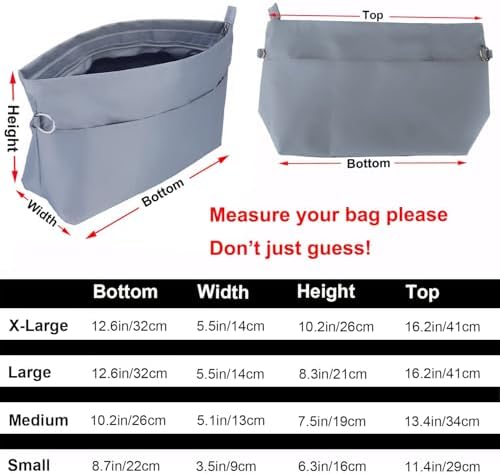Handbag Tote Purse Organizer Insert, Medium, Grey - Image 2