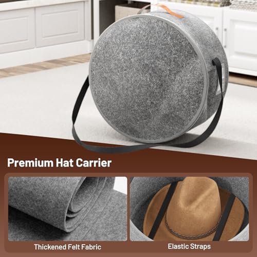 SLEEPING LAMB Cowboy Hat Box for Travel and Storage, Collapsible Cap Organizer Case with Handles & Shoulder Strap for Men Carry Cap Bag, Soft and Large Hat Box for Women Storage for Closet, Grey - Image 6