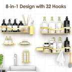 NESOMI Shower Caddy Adhesive Shower Organizer 8-Pack, Rustproof Stainless Steel Bathroom Shelves, Large Capacity No-Drill Rack Storage Accessories with Soap Dish Toothbrush Holder Hooks - Image 4