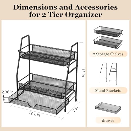 2-Tier Bathroom Counter Organizer with Drawer, Bathroom and Makeup Organizer Countertop, Easy to Install, Ideal for Bathroom organizer, Vanity, Large Skincare, Perfume, Present, and More,Black - Image 3