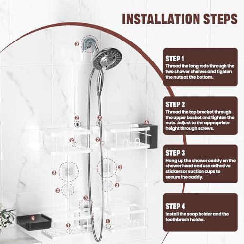 REINHARDT Adjustable Shower Caddy Hanging for Handheld Showerheads, White - Image 7
