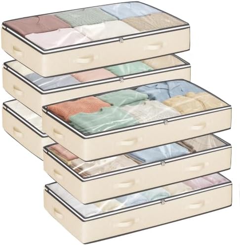 Budding Joy 6 Pack 95L Under Bed Storage Containers Beige | Underbed Storage Bags for Blankets, Towels, Comforter, Sweaters, Linen Sheets, Wrapping Paper by BuddingJoy-BuildaJoyfulLifeforYou