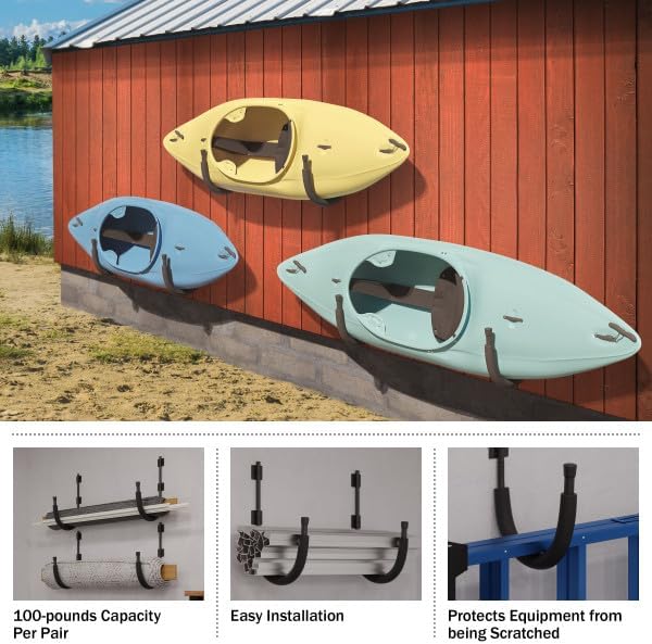 2-Pack of Kayak Storage Hook Sets - Kayak Wall Mount Hangers with 100lb Capacity Per Pair for Paddleboards, Surfboards, - Image 5