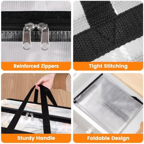 BlissTotes Moving Bags 60L 6PCS, Clear Clothes Storage Under Bed Storage | Foldable Clothes Storage Bags with Sturdy Zippers & Handles for Comforter, Bedding, Books, Sheet, Transparent Containers - Image 3